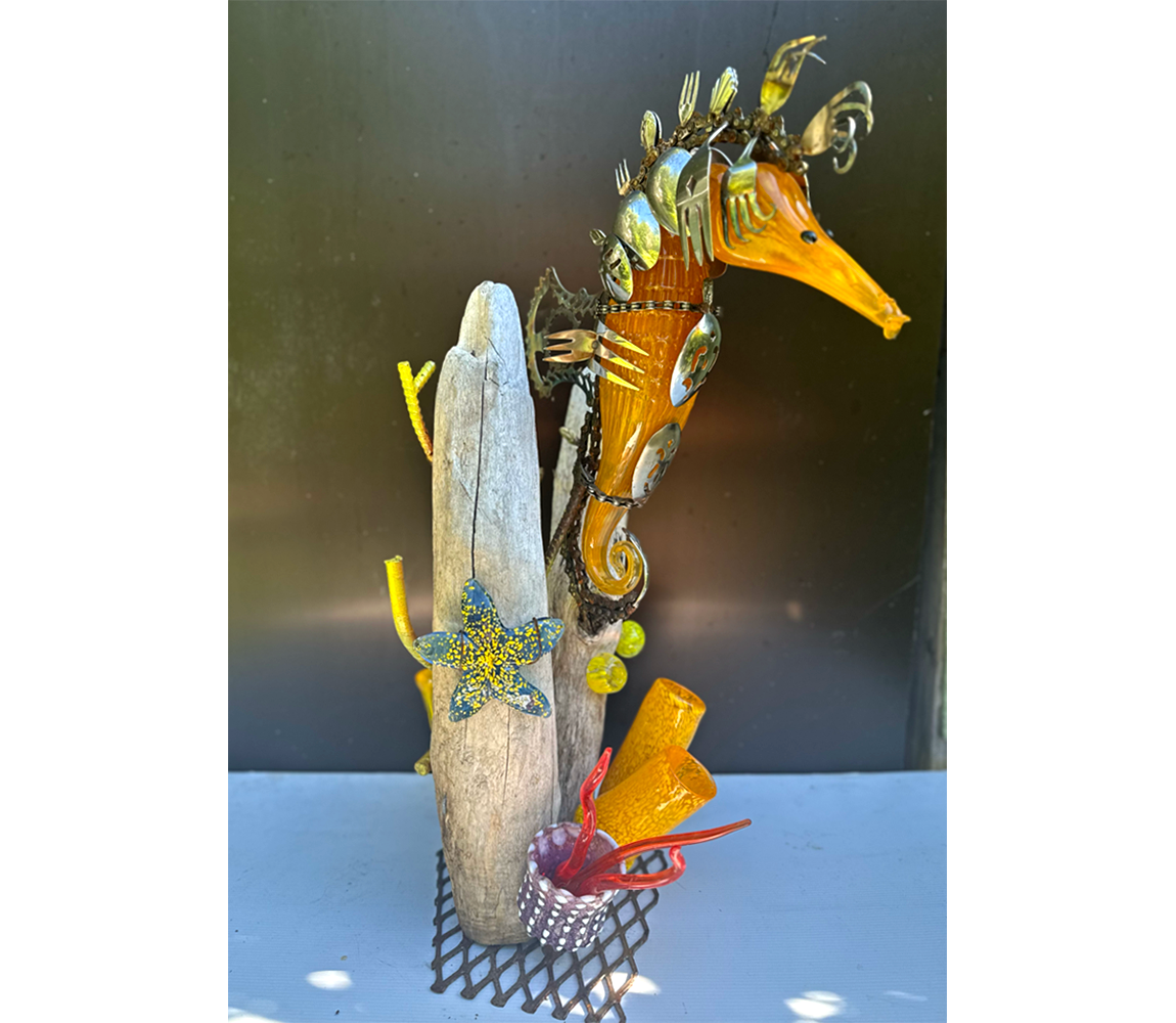 Blown Glass and Stainless Steel Seahorse - Eileen Lagasse
